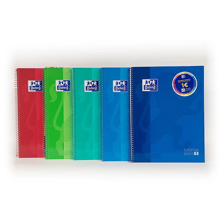 Cuaderno con Espiral Universitario A4 Pelikan Oxford Europeanbook 1 School Color Vivos 80 Hojas Cuadriculado Art.L100430543